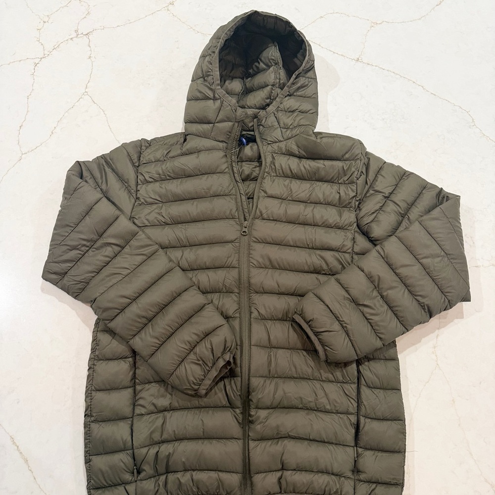 H&M Divided Olive Green Hooded Puffer Jacket - Size Medium